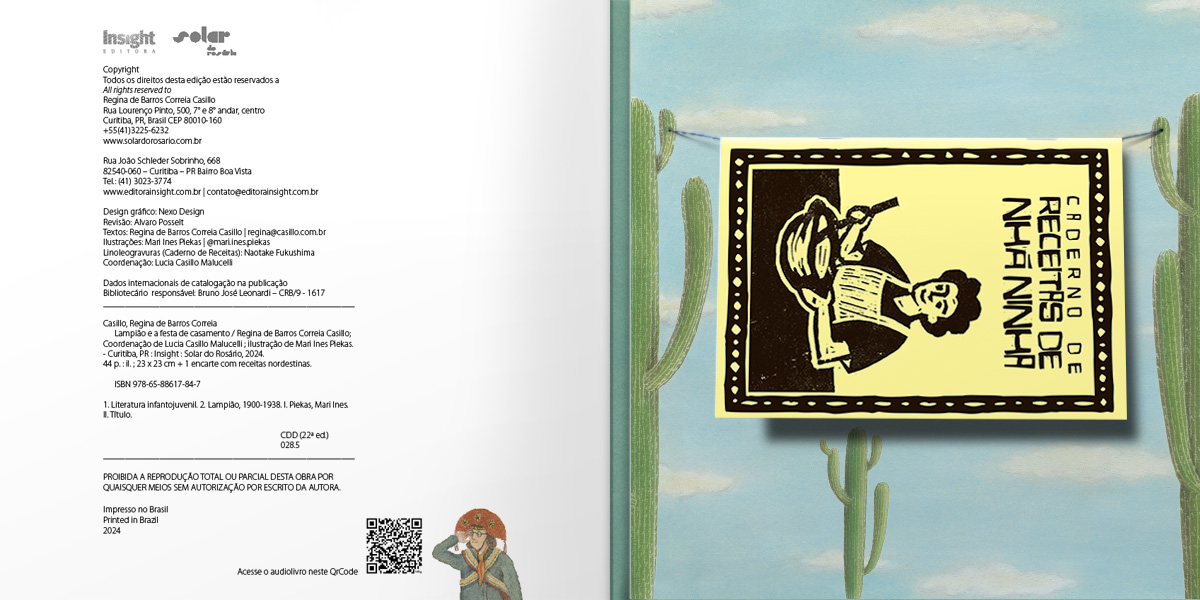 Lampiao - receitas Nha Ninha Caderno de receitas, pendurando em um cordel na última orelha